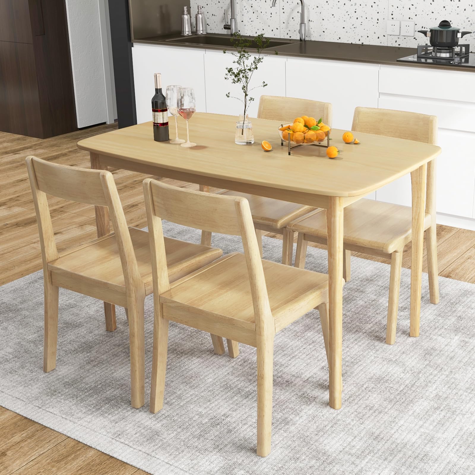 Giantex 48" L Rectangular Wooden Dining Table, Solid Rubber Wood Kitchen Table (Natural)