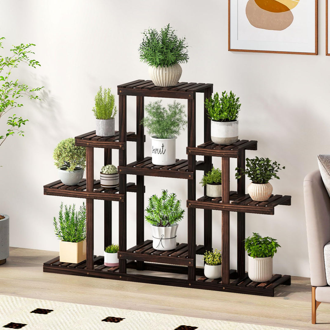 Giantex Plant Stand Indoor & Outdoor 6 Tier Wood Flower Pot Stand for Multiple Plants