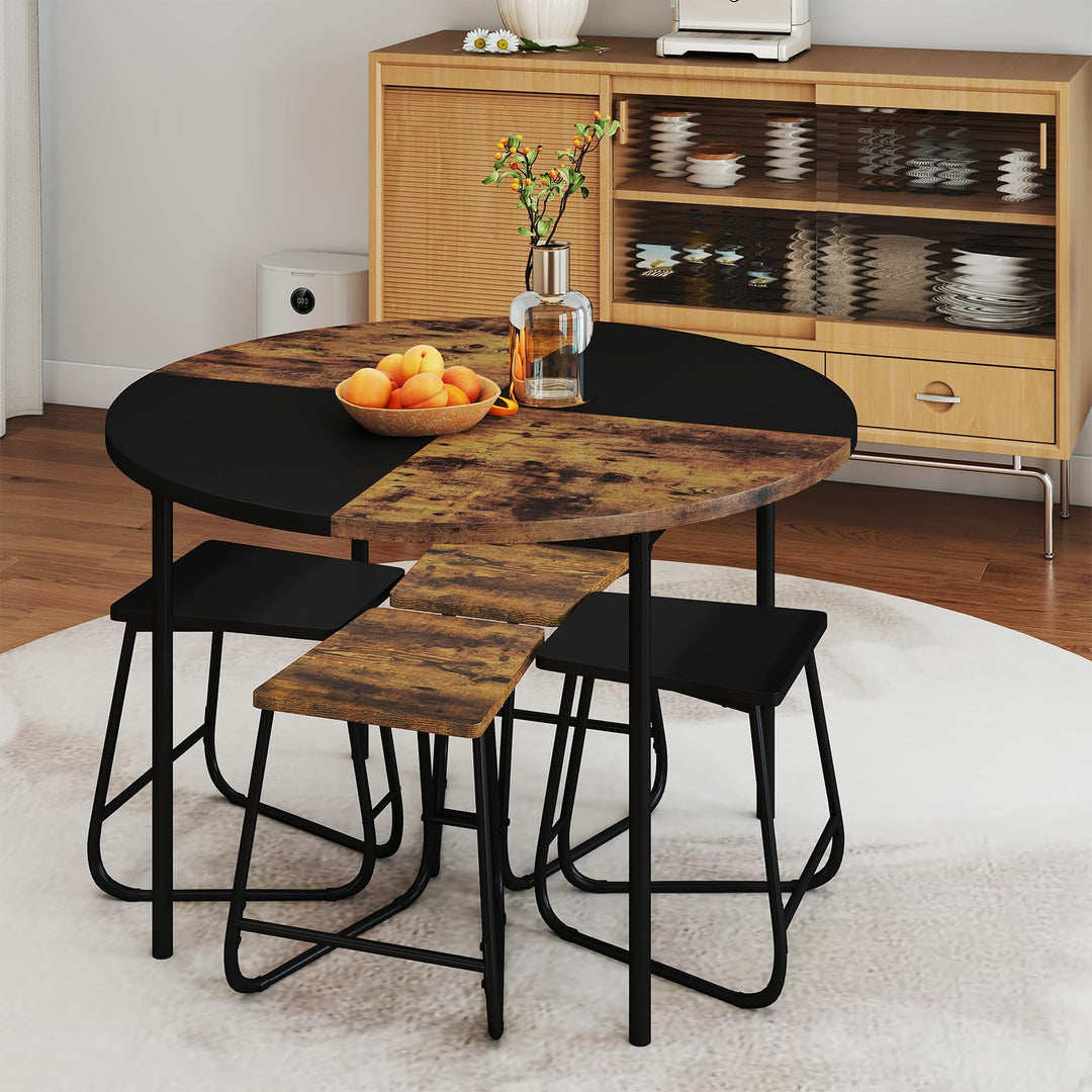 Giantex 5-Piece Dining Set 47" Round Kitchen Table and 4 Stools with Wooden Tabletop