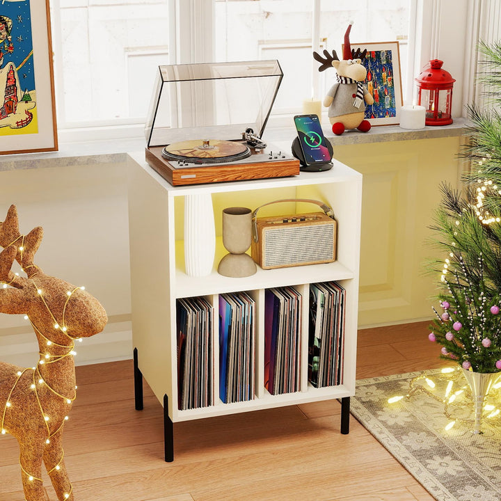 Giantex Record Player Stand with LED Lights & Charging Station