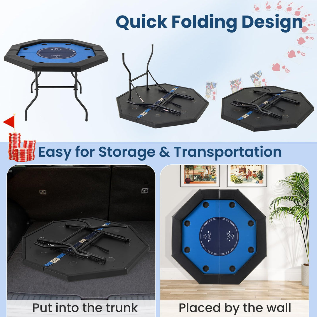 Giantex 8 Player Poker Table Foldable, 72" Portable Folding Texas Holdem Poker Tables w/Padded Rails