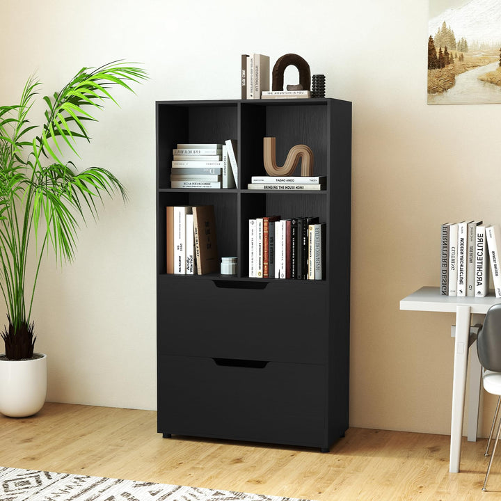 Giantex Bookshelf with 4 Cubes & 2 Drawers 51” Tall Floor Bookcase with Anti-tip Kits