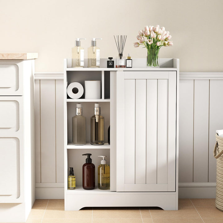 Giantex Bathroom Slim Storage Cabinet w/2 Sliding Doors & Adjustable Shelves