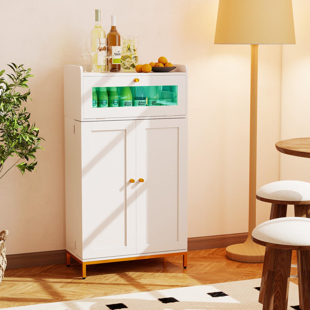 Giantex Sideboard Buffet Cabinet with LED Light Power Outlet, 2-Door Food Pantry Cabinet