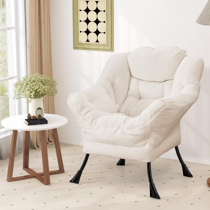 Giantex Set of 1/2 Lazy Chairs, Modern Sherpa Accent Chair w/Upholstered Single Sofa Chair w/Armrests & Side Pocket