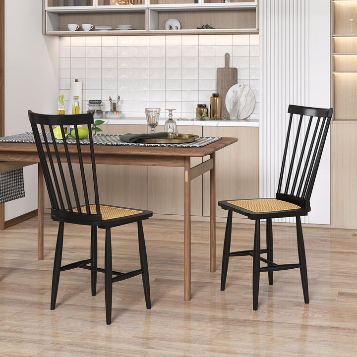 Giantex Farmhouse Solid Rubber Wood Dining Chairs Set of 2/4 with PE Rattan Seats