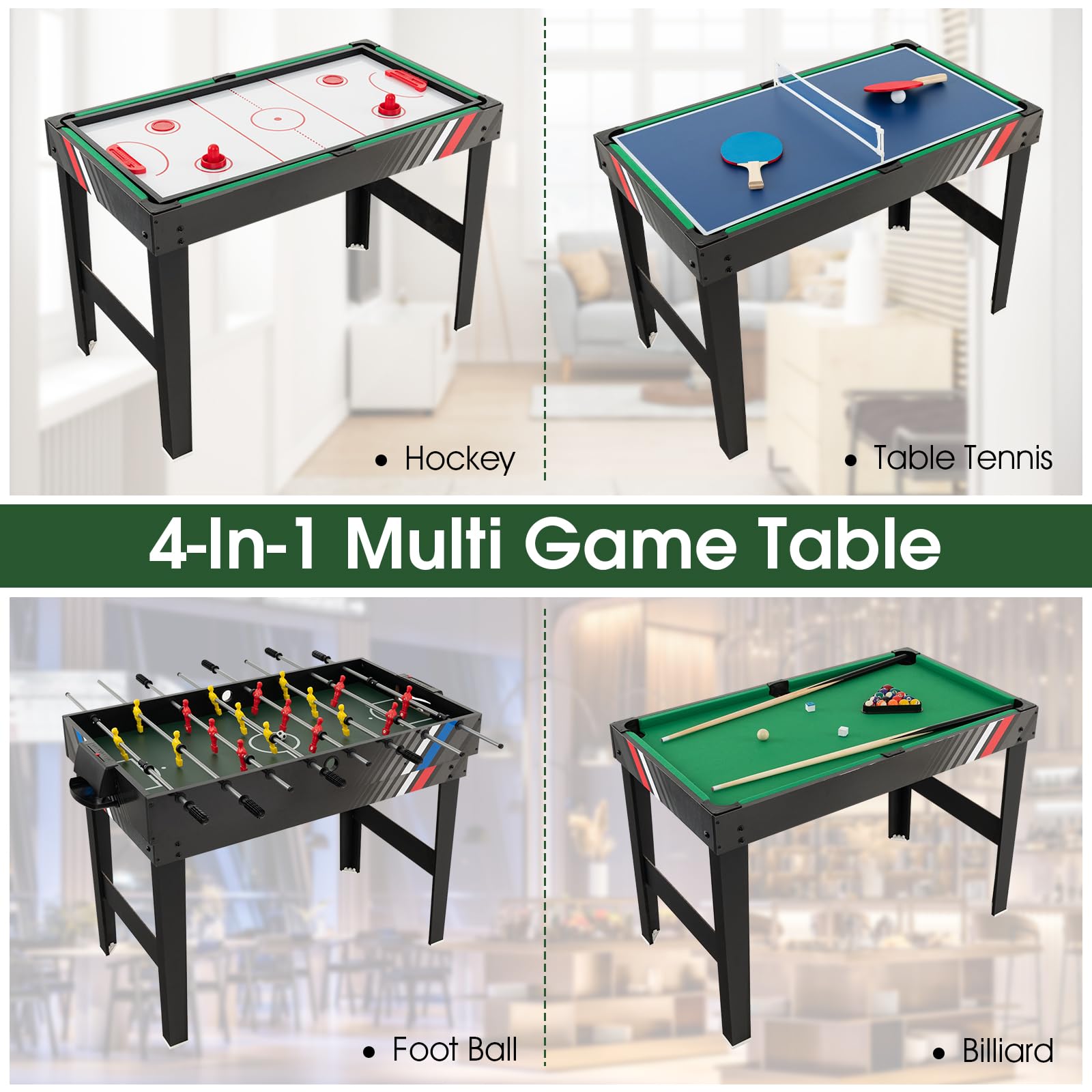 Giantex 4-in-1 Multi Game Table, 49 Inch Combination Game Tables with Adult Size Foosball Table