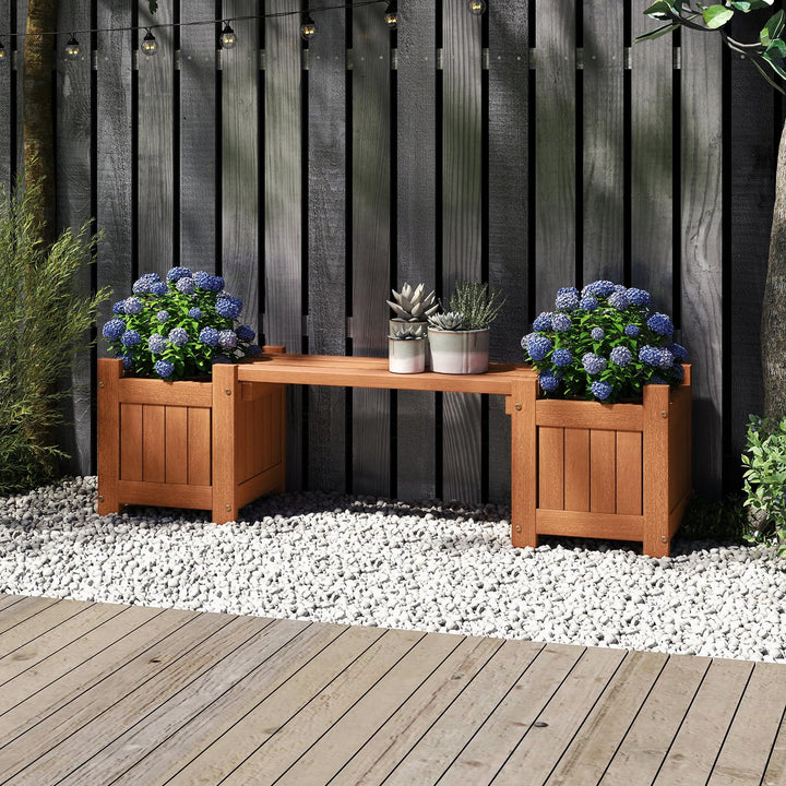 Giantex 2-in-1 Outdoor Bench with 2/4 Planter Boxes Wood with Teak Oil Finish 42"x11"x11.5"