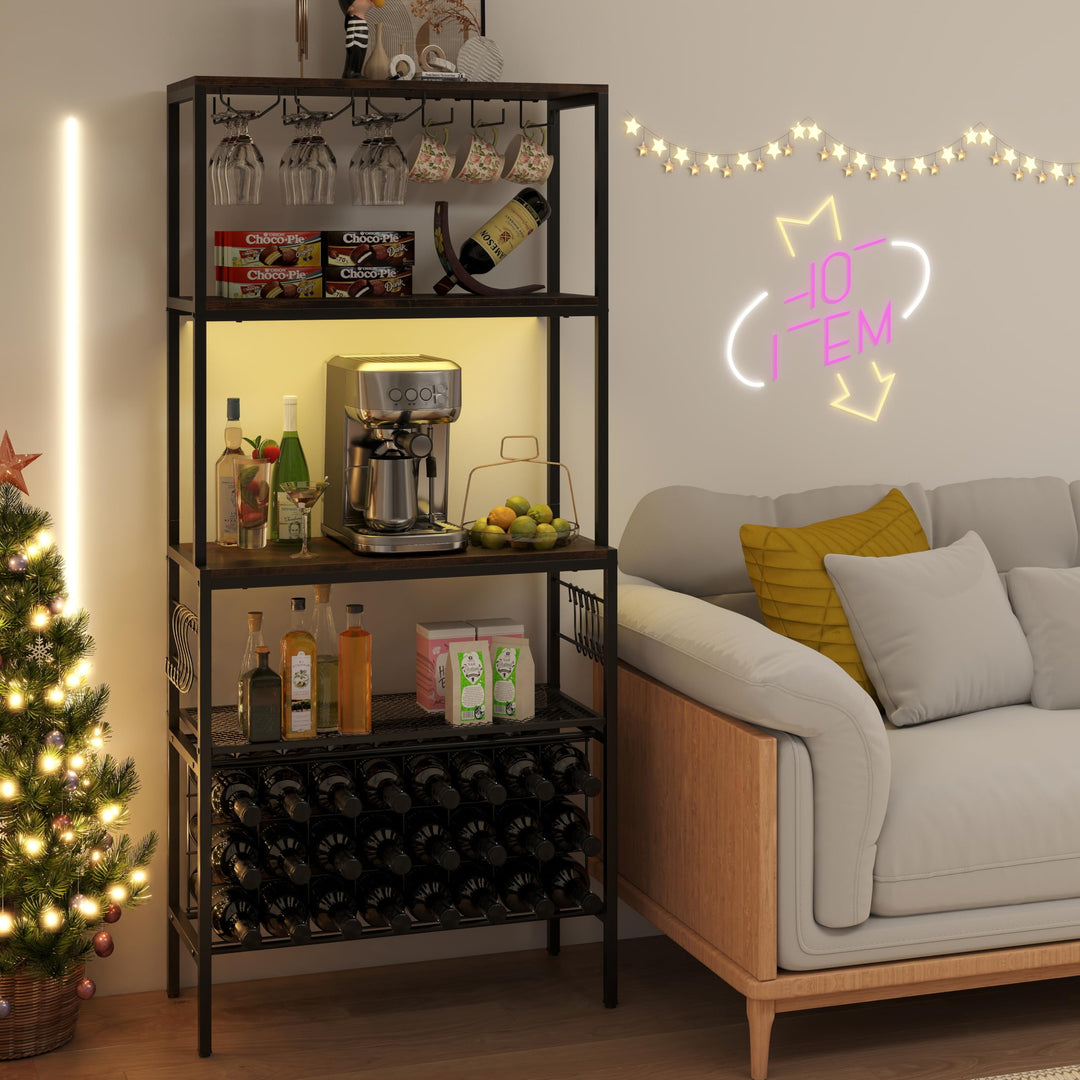 Giantex Wine Rack Freestanding Floor Wine Bar Cabinet w/Power Outlet & RGB Light