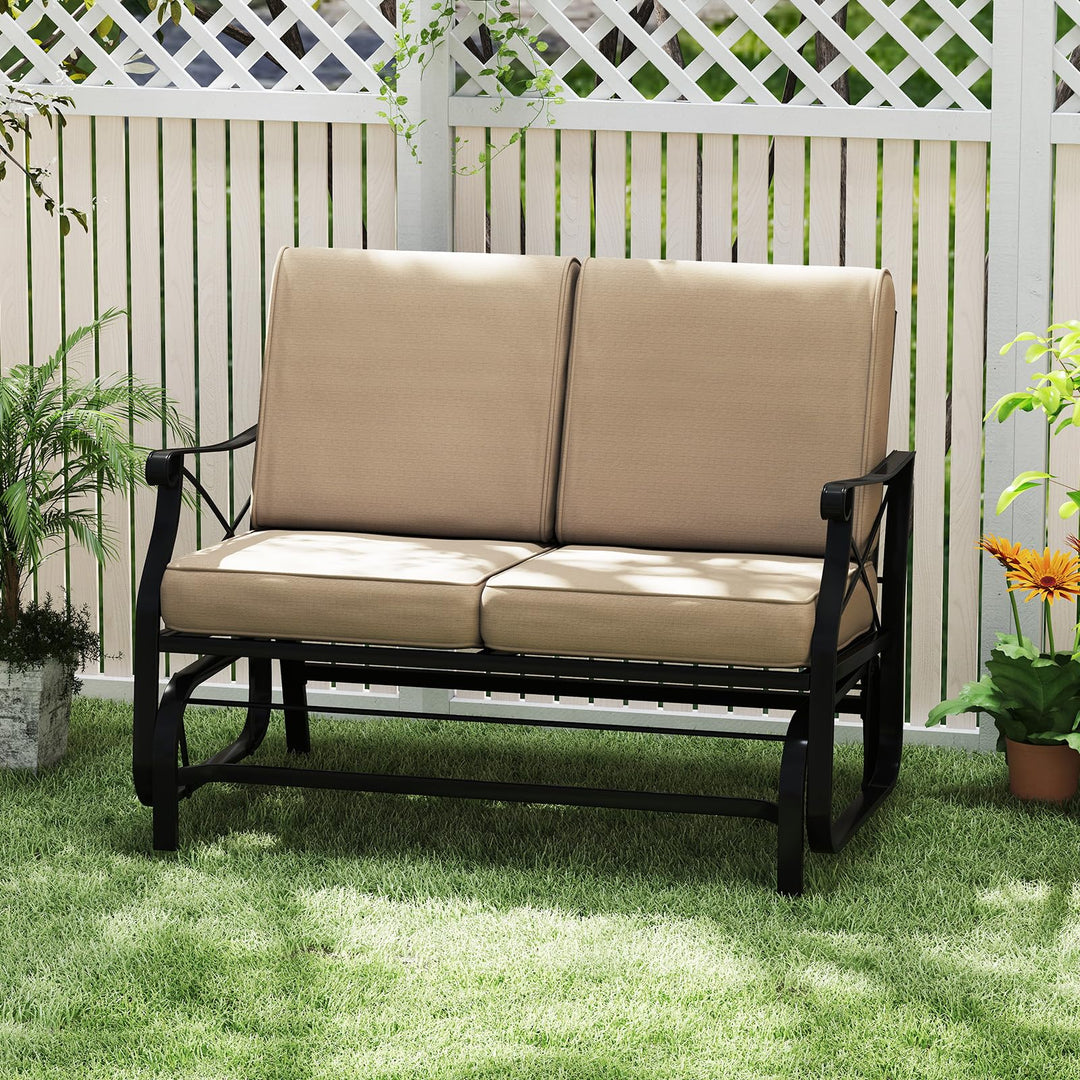 Giantex 2-Person Outdoor Glider Rocking Chair Loveseat with Detachable Thick Cushions