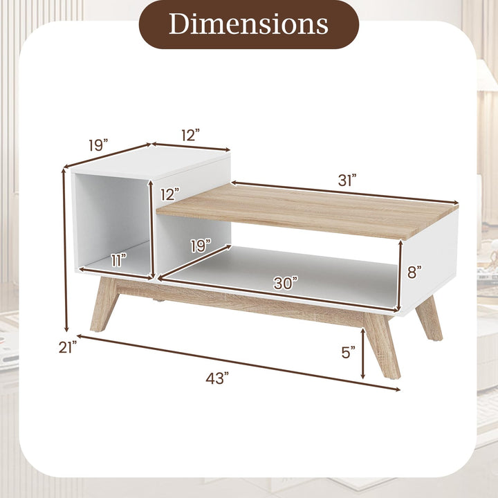 Giantex 2-Tier Coffee Table with Storage Mid Century Modern Center Table