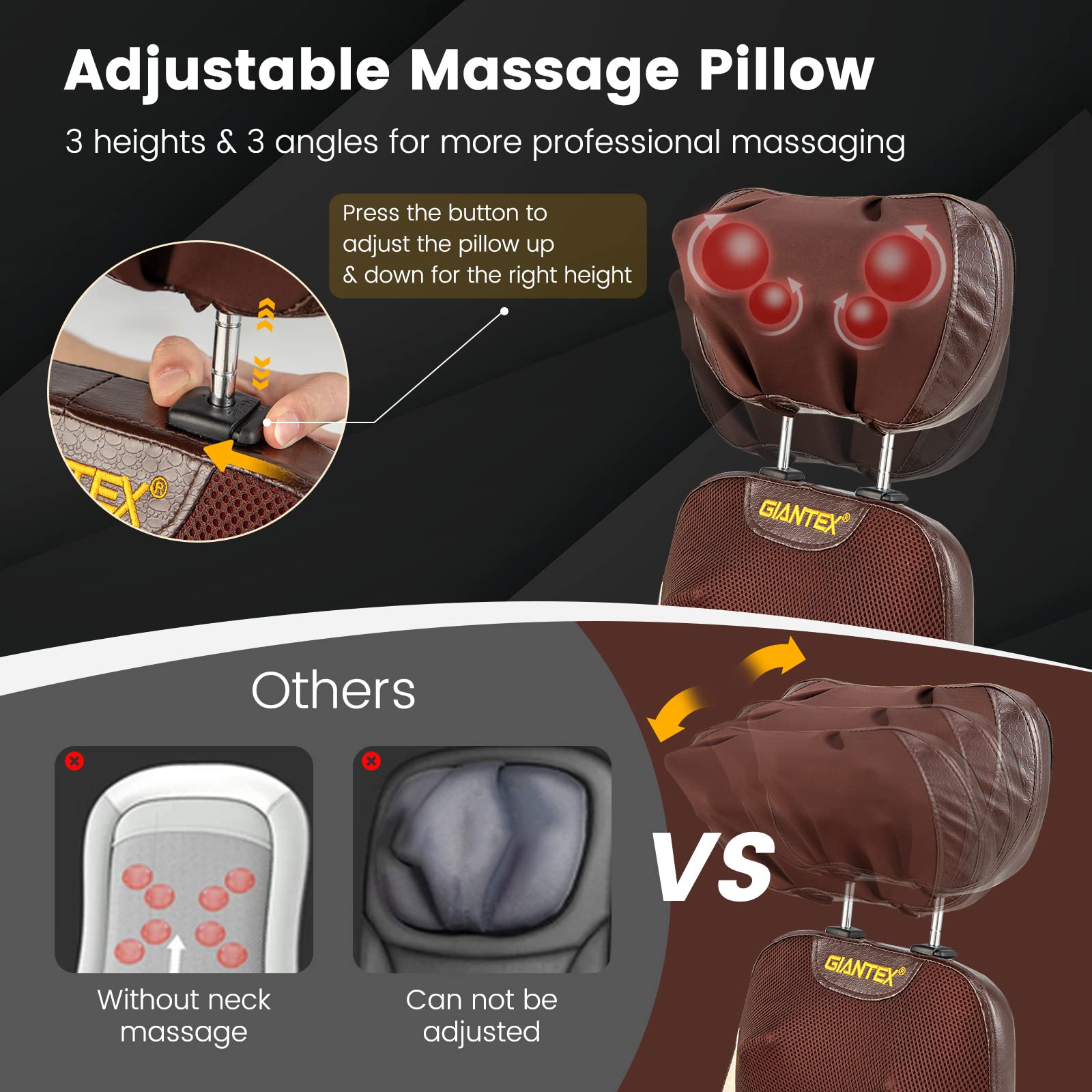 Giantex Back Massager Chair Pad - Chair Massager with Adjustable Neck Pillow, 3 Speeds & 3-Level Timer, Brown