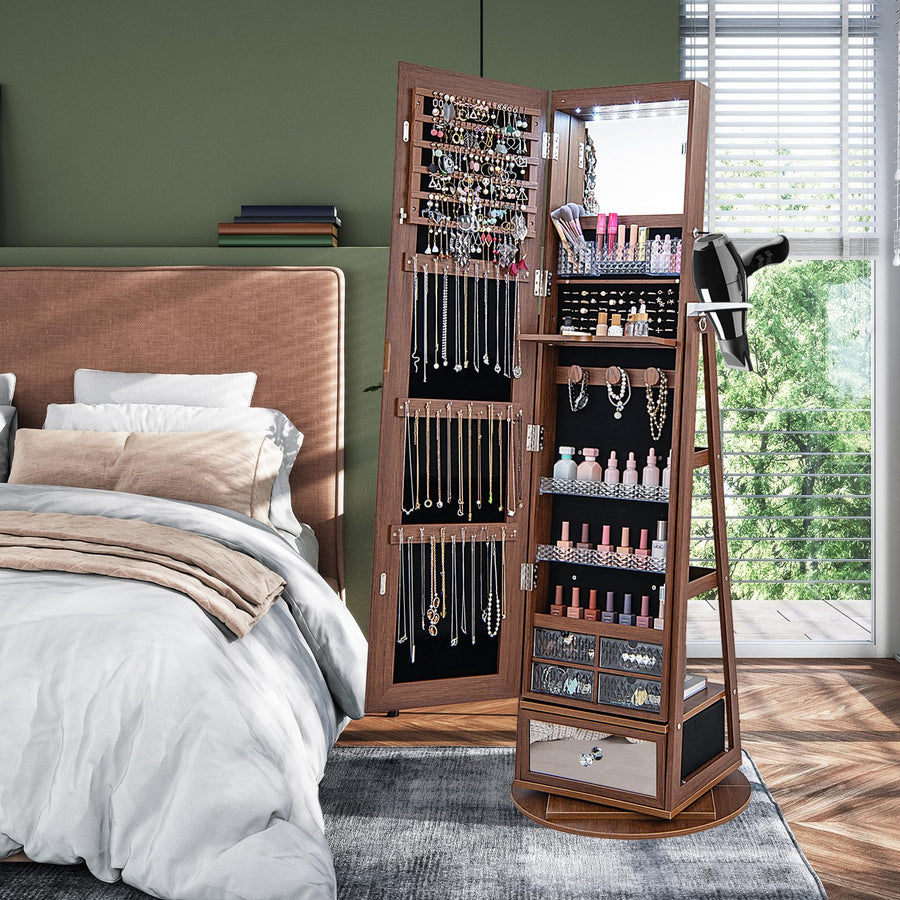 360° Swivel Jewelry Cabinet Armoire with 64.5" H Full Length Mirror - Giantex