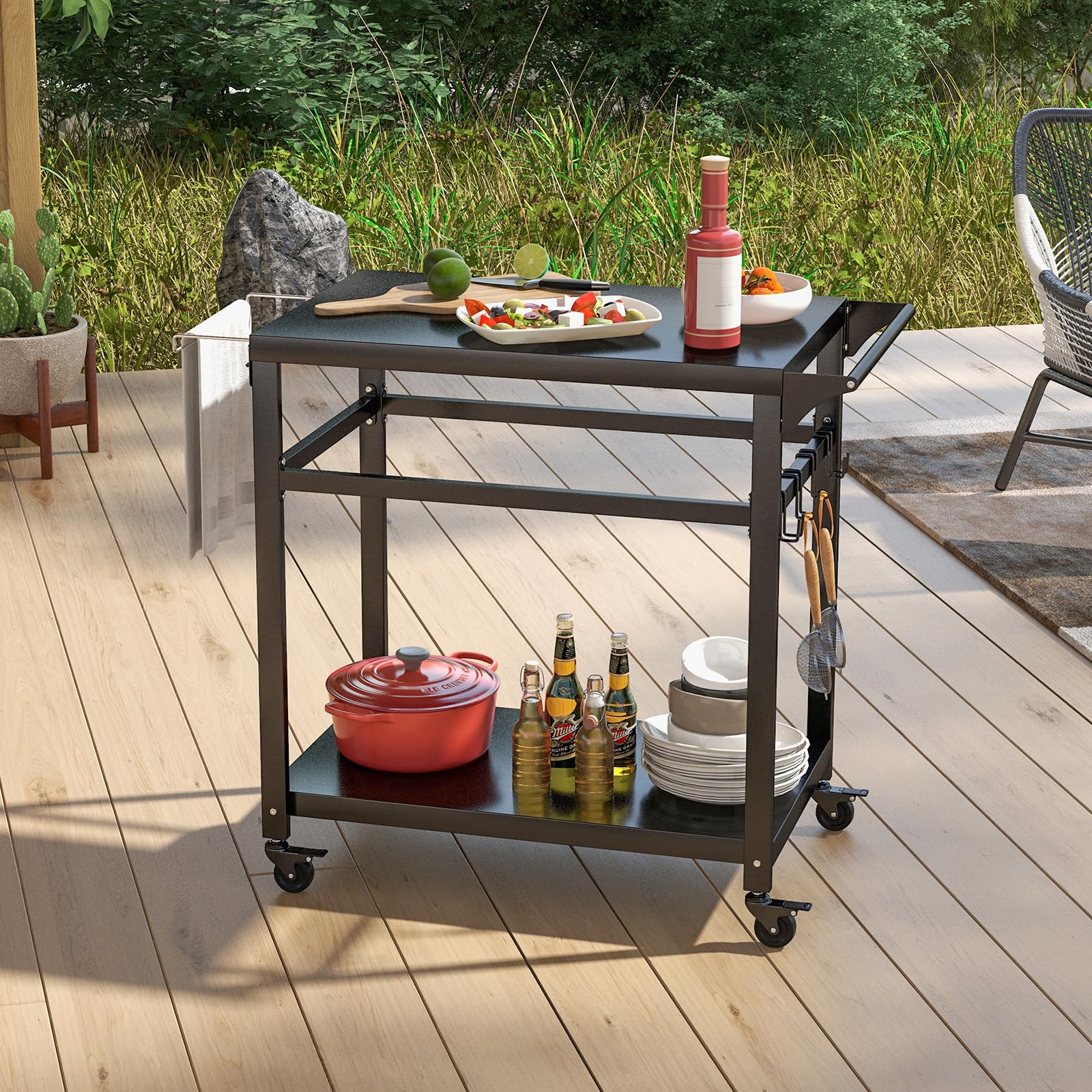 Giantex Outdoor Grill Cart - Pizza Oven Stand Table with Lockable Wheels