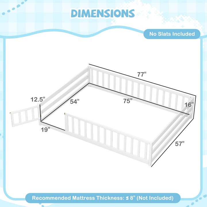 Giantex Floor Bed with Door & Fence Kids Wood Montessori Beds with Safety Guardrails