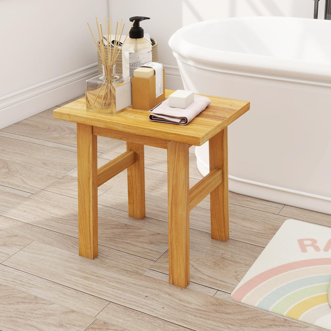 Giantex Solid Teak Shower Bench Stool for Bathroom with Water-Resistant Finish 18''L x 12''W x 18''H