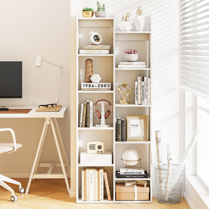 Giantex Modern Bookshelf with 12 Staggered Shelves for Living Room Office