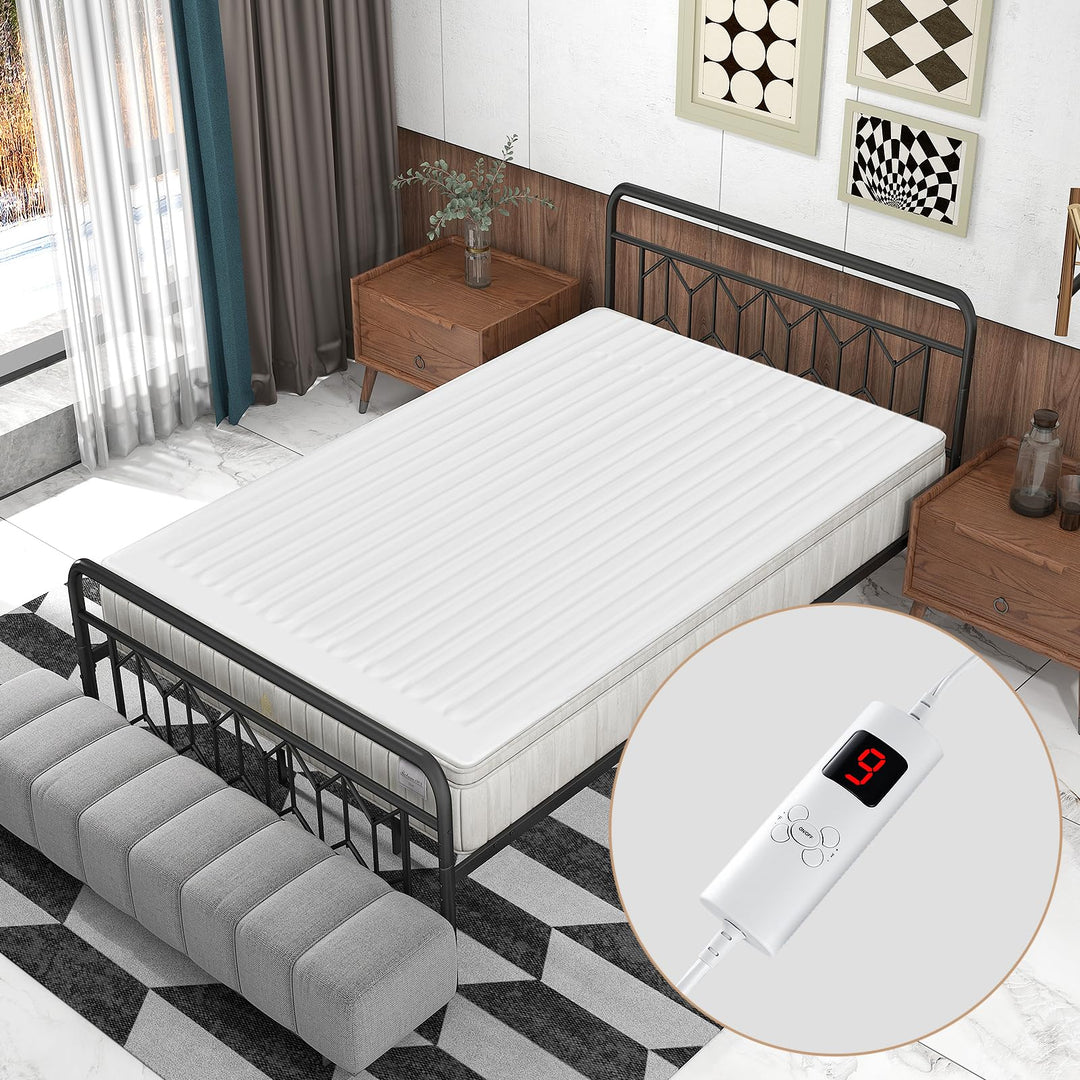 Giantex Heated Mattress Pad, 9 Heat Setting, 9-Hour Auto Off, Overheat Protection, White, Twin Size, 76” x 39”
