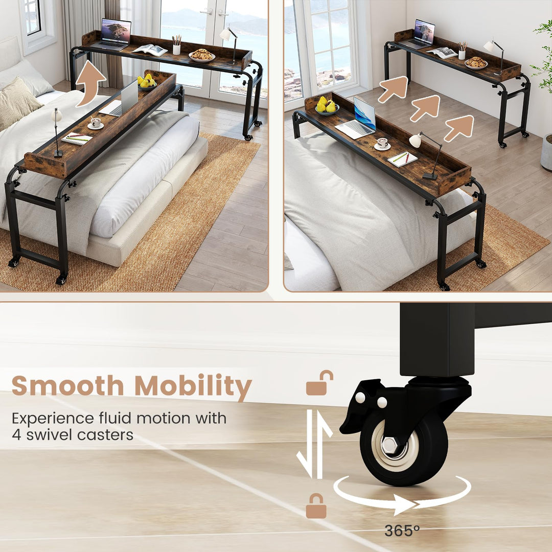 Giantex Overbed Table with Wheels 81" Queen Size Bed Desk with Adjustable Height and Length