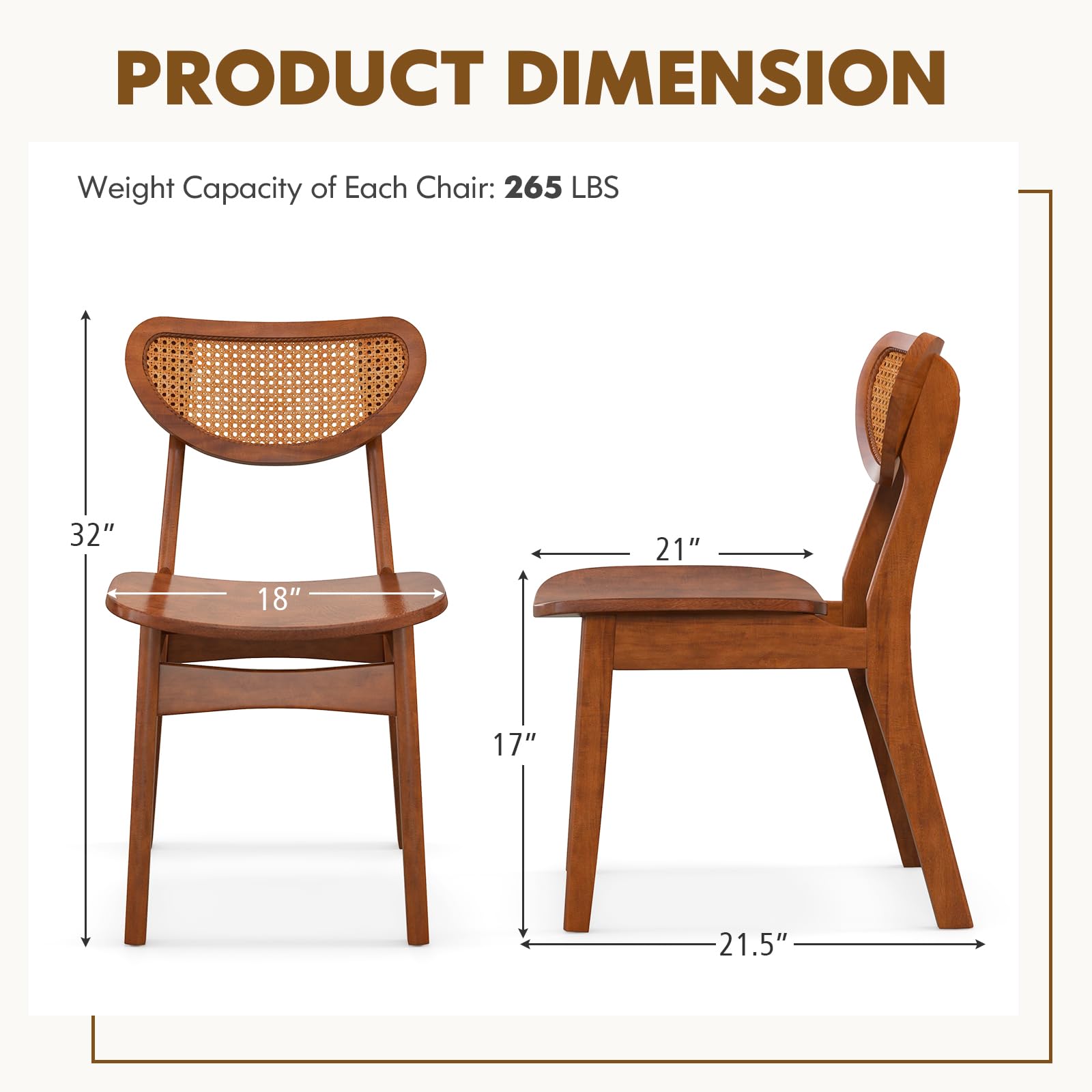 Giantex Wooden Dining Chair, Rattan Accent Chairs for Restaurant