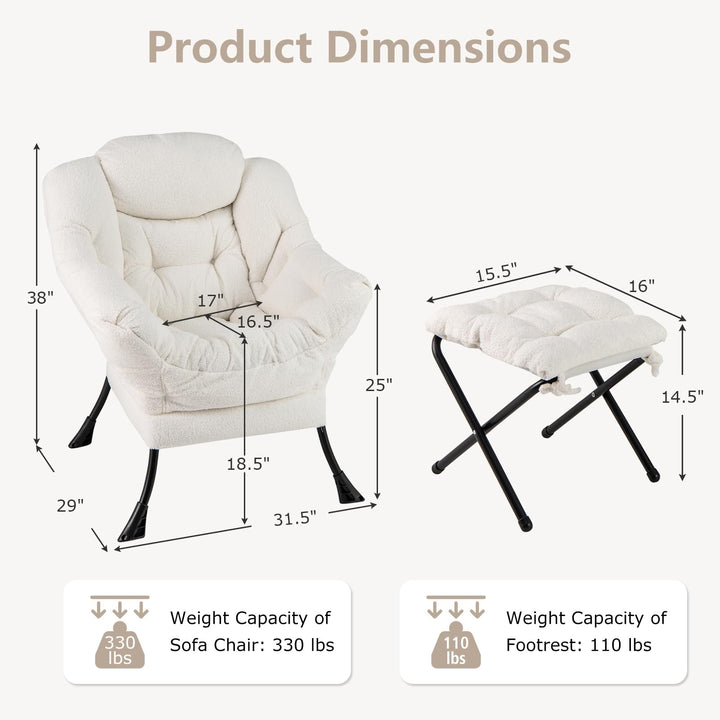 Giantex Set of 1/2 Lazy Chair with Folding Ottoman, Modern Sherpa Accent Chair w/Armrests & Pocket