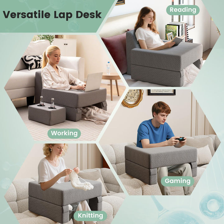 Giantex Reading Pillow for Gaming Extra Large Lap Desk for Laptop with Back Arm Rest & Cup Holder for Adult