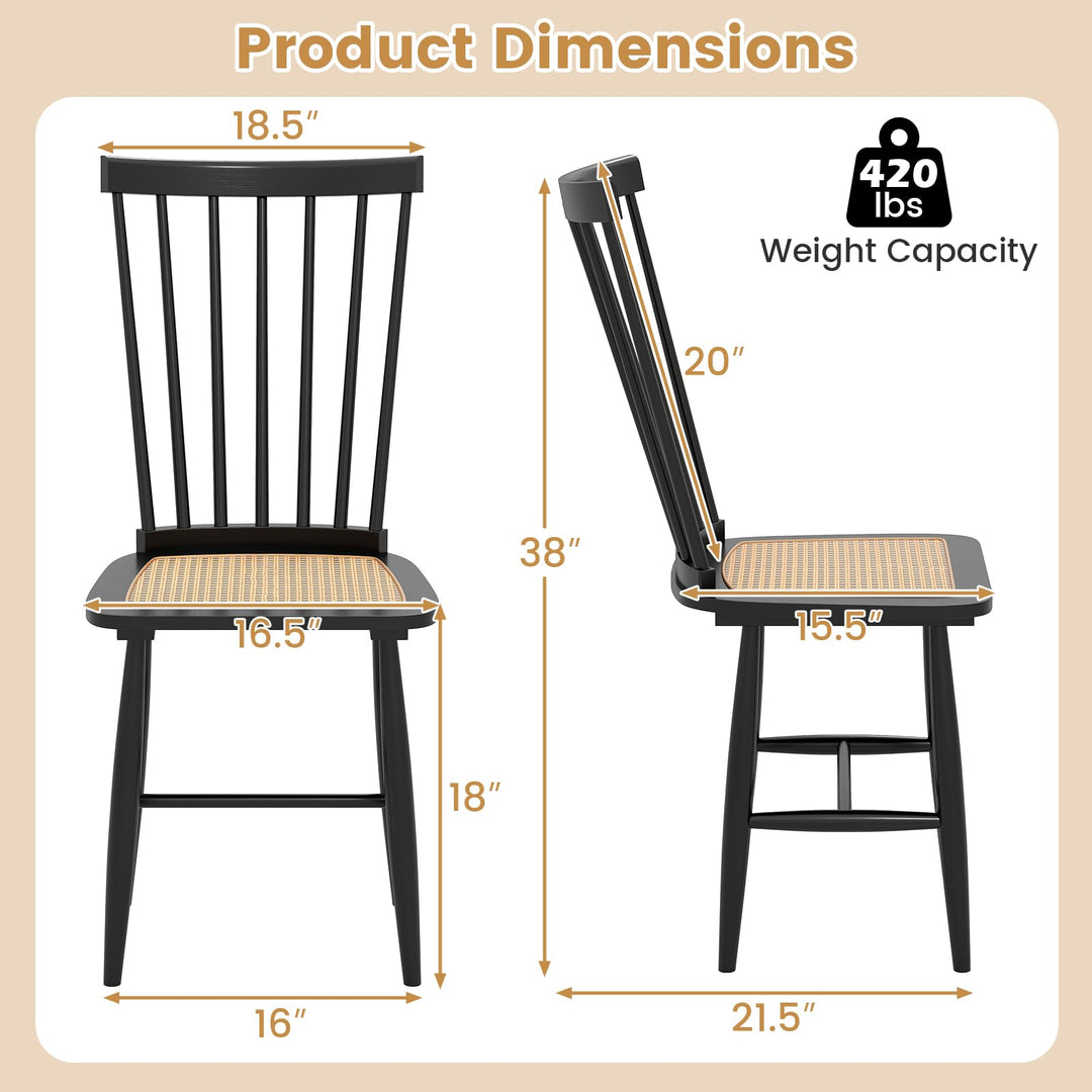 Giantex Farmhouse Solid Rubber Wood Dining Chairs Set of 2/4 with PE Rattan Seats