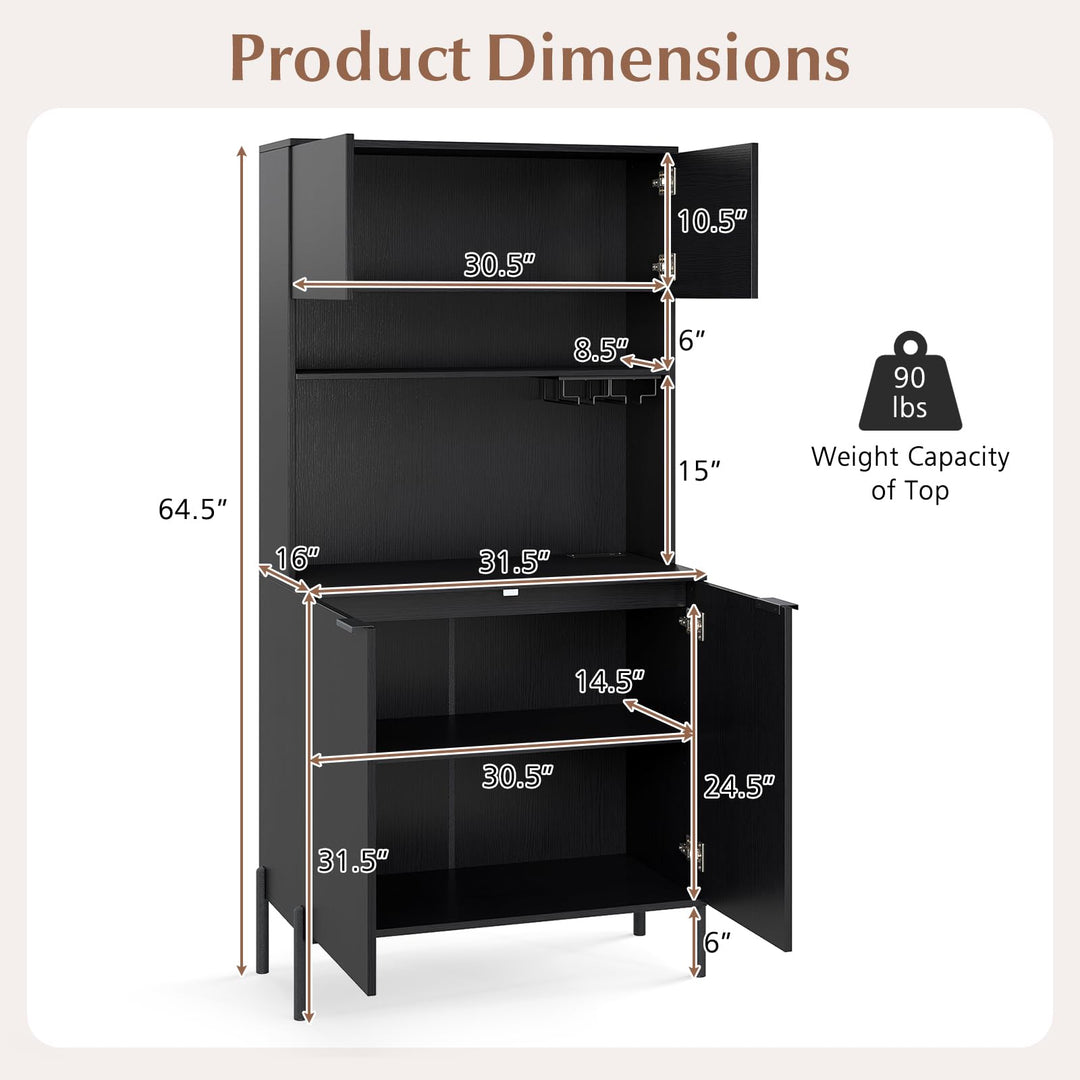 Giantex 64.5" Kitchen Pantry Cabinet with Charging Station, Tall Buffet Hutch with Storage Cabinets