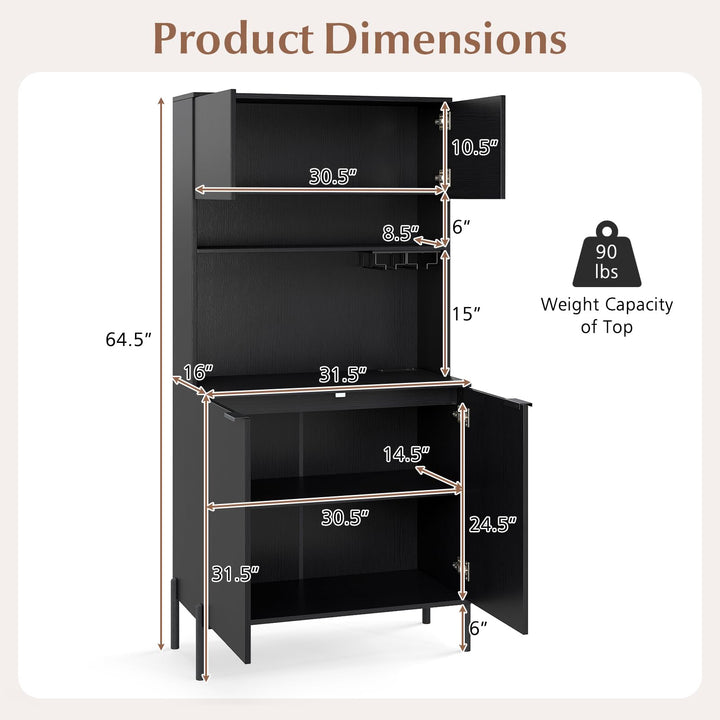 Giantex 64.5" Kitchen Pantry Cabinet with Charging Station, Tall Buffet Hutch with Storage Cabinets