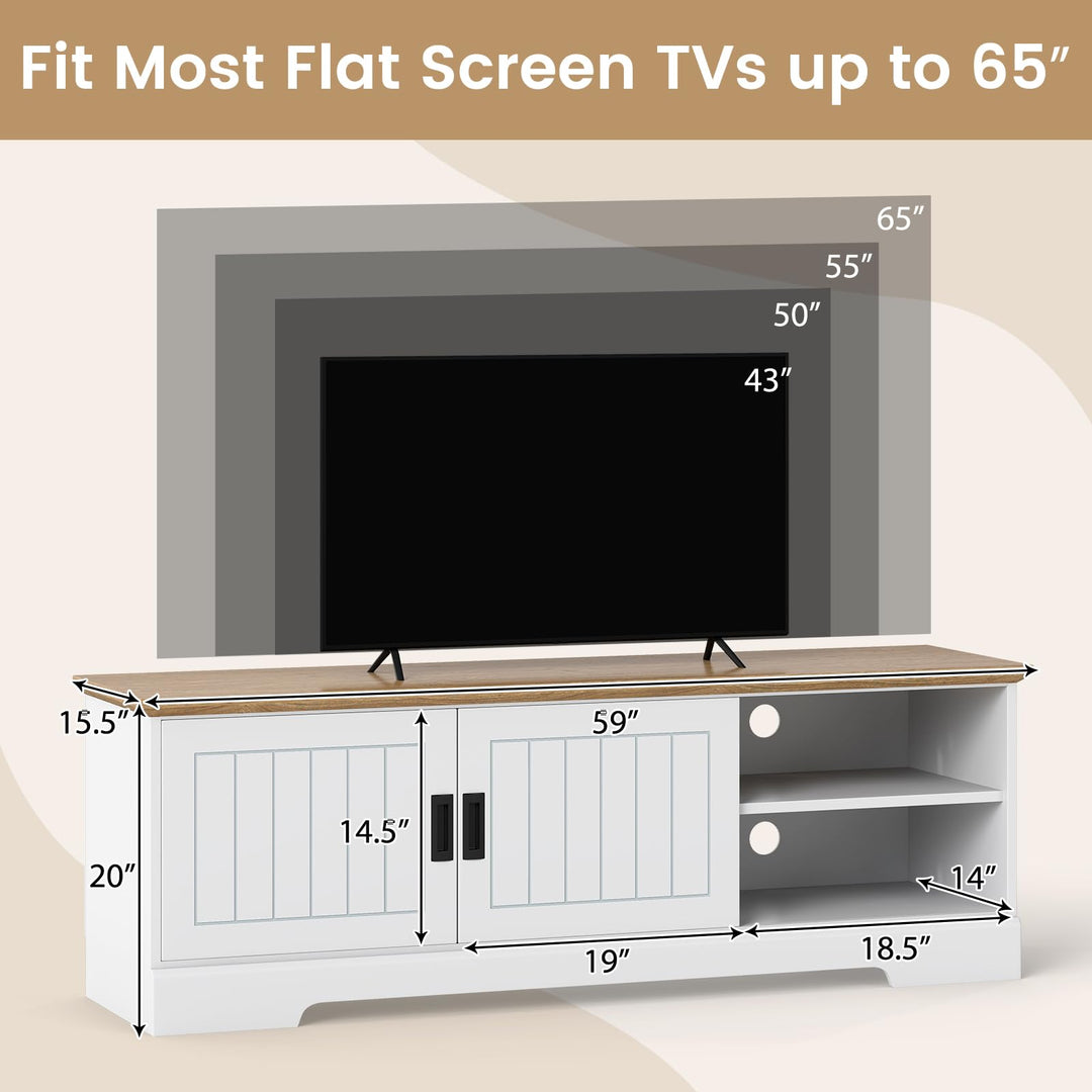 Giantex Farmhouse TV Stand for TVs up to 65" Entertainment Center with Storage Cabinets