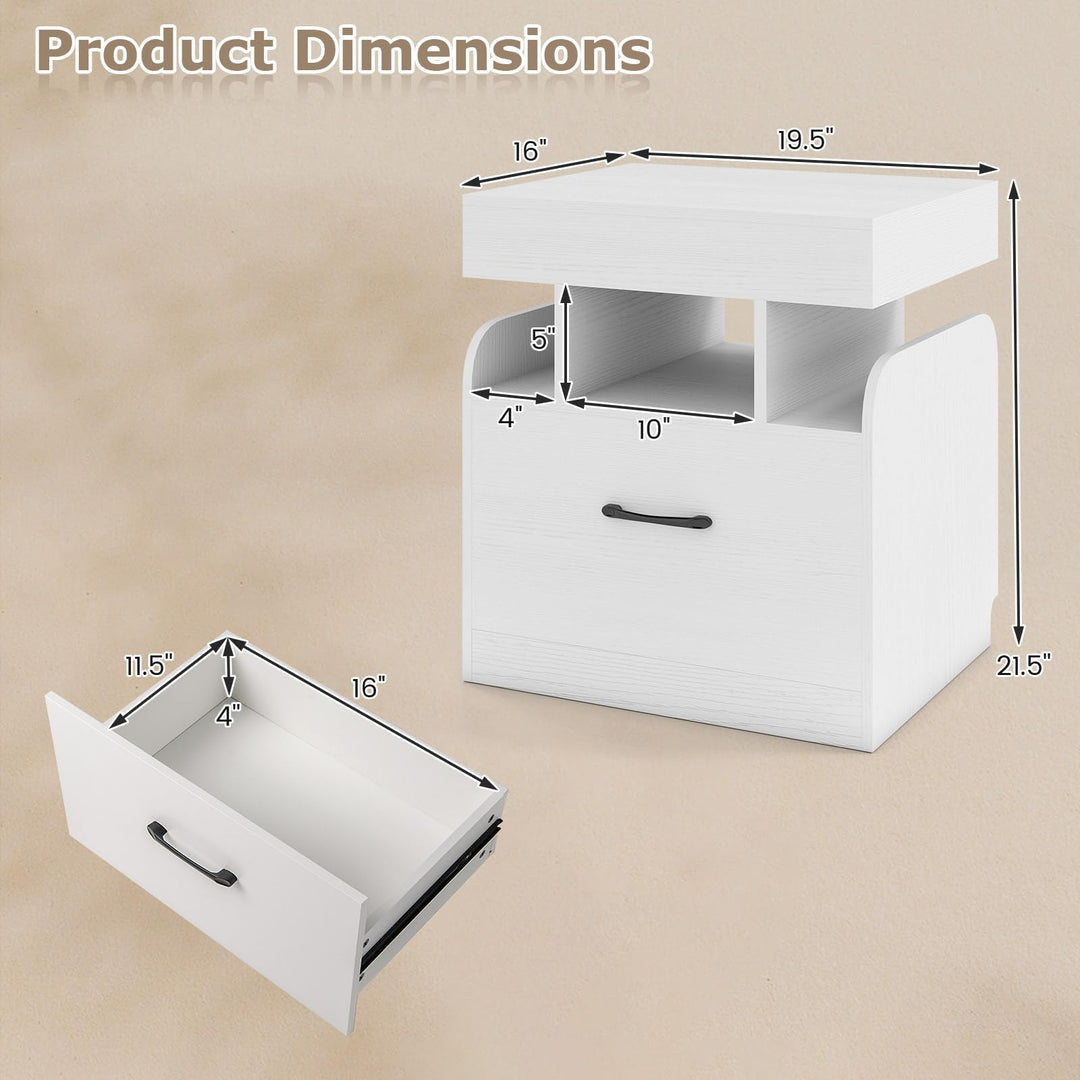 Giantex Nightstand with Charging Station Modern Bedside Table for Living Room Bedroom Office