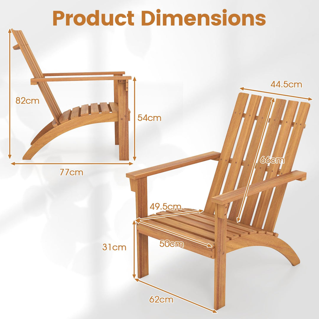 Giantex Acacia Wood Patio Adirondack Chair with Inclined Seat and High Backrest for Porch