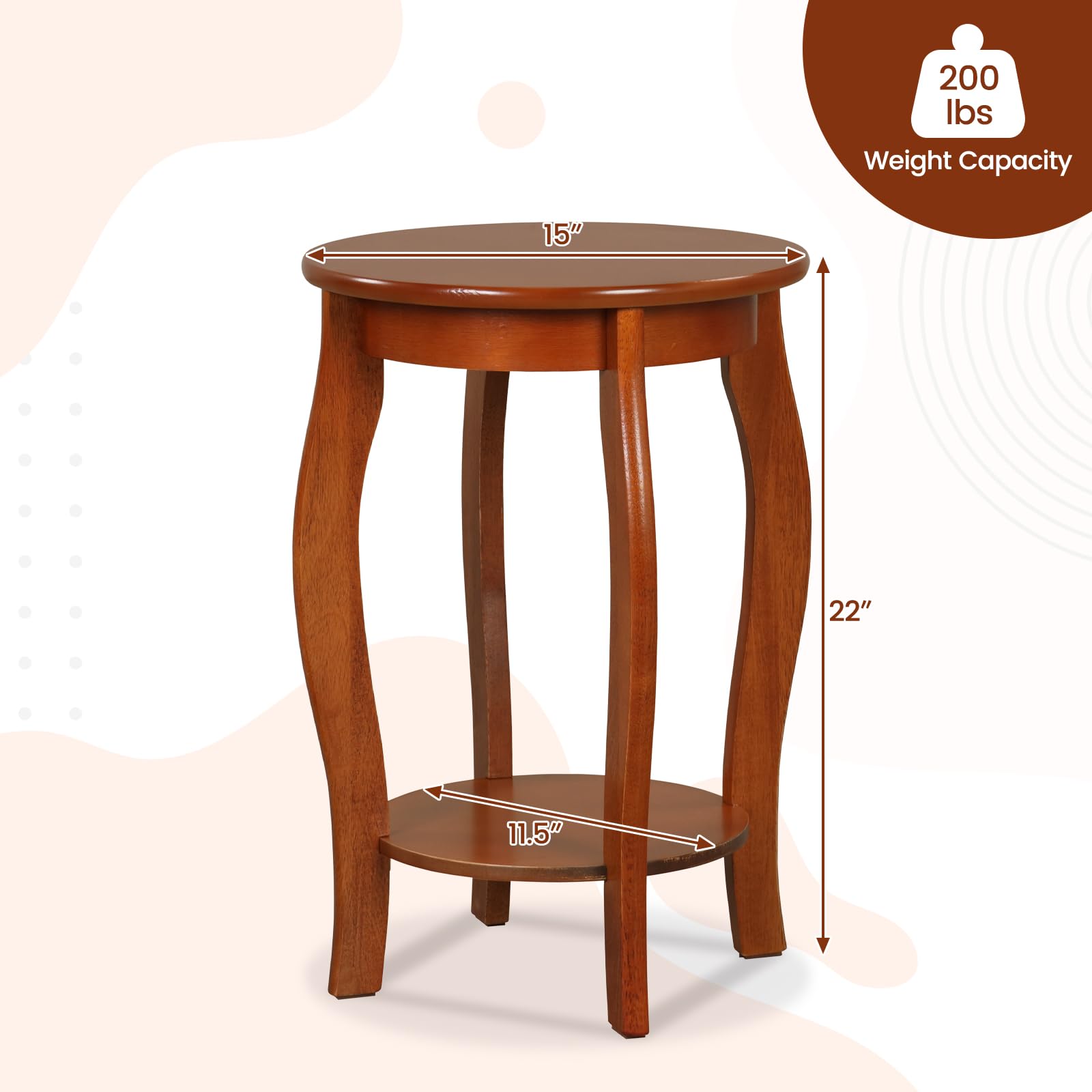 Giantex 2-Tier Round End Table, Narrow Tiered Telephone Table with Storage Shelf, Solid Wood Legs