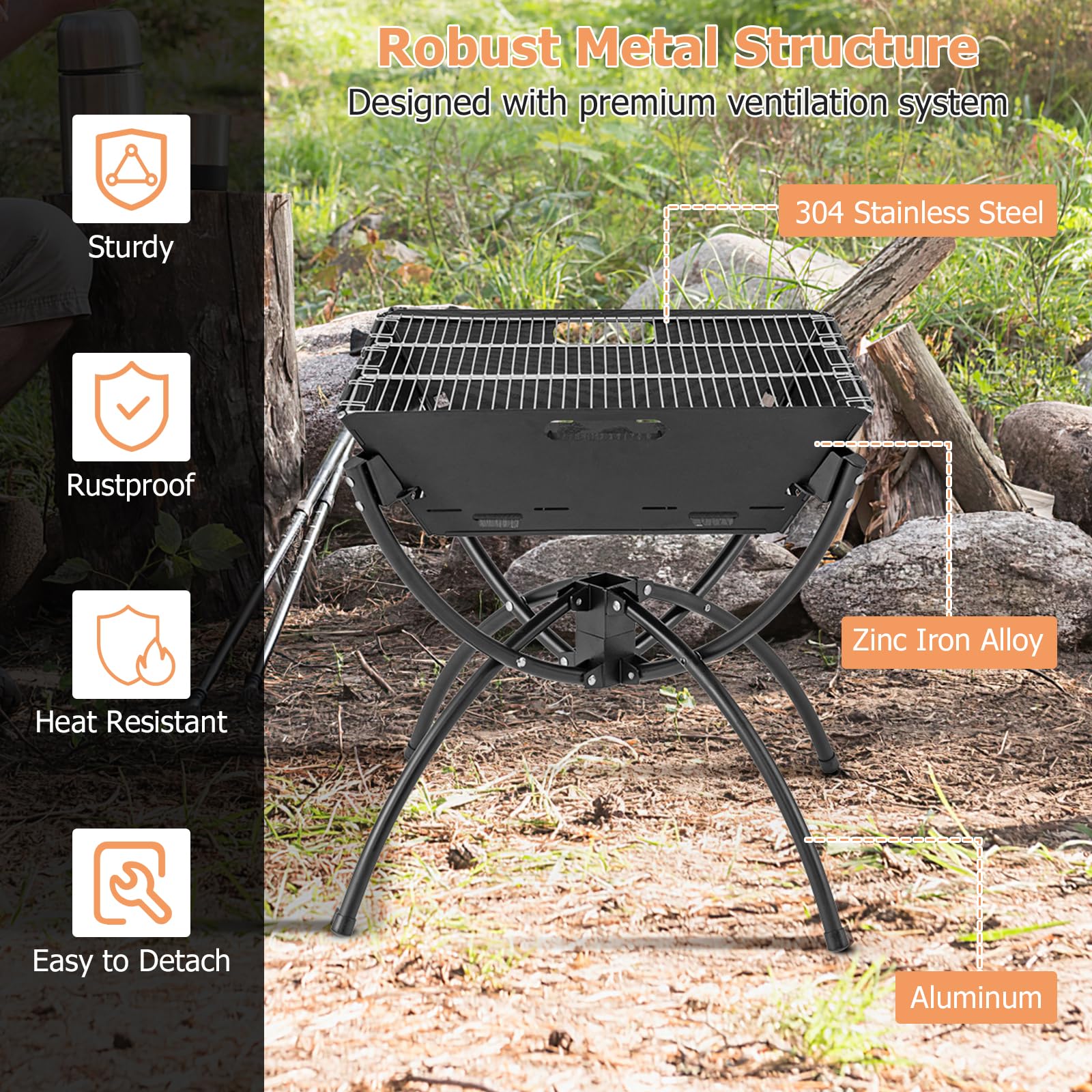 Giantex Folding Campfire Grill, Camping Fire Pit with Stainless Steel Grates, Collapsible Aluminum Legs, Carry Bag