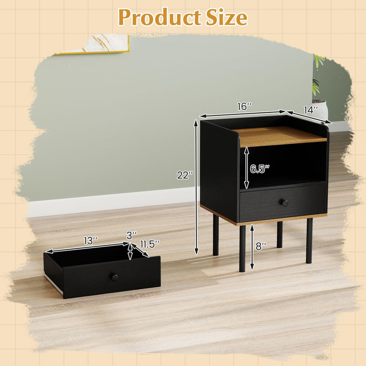 Giantex Wood Night Stand with Drawer - Mid Century Modern Bedside Table