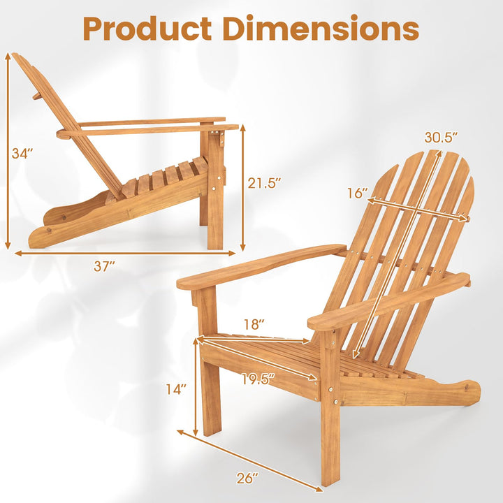 Giantex Acacia Wood Patio Adirondack Chair with Inclined Seat and High Backrest