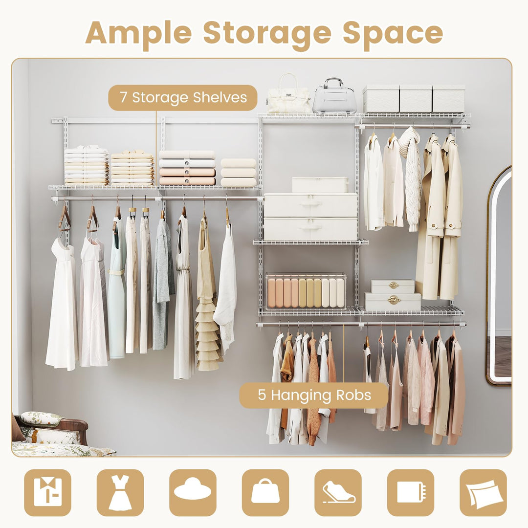 Giantex Closet Organizer System 4-8 FT Wall-Mounted Closet Shelves and Rod