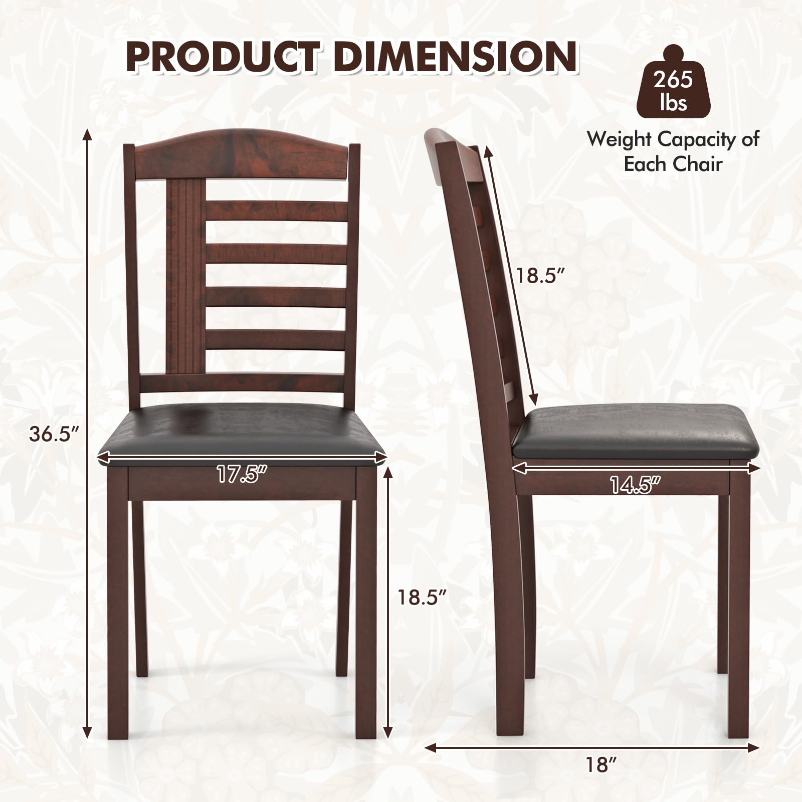 Giantex Wooden Dining Chair, PU Leather Upholstered Kitchen Chairs w/Padded Seat