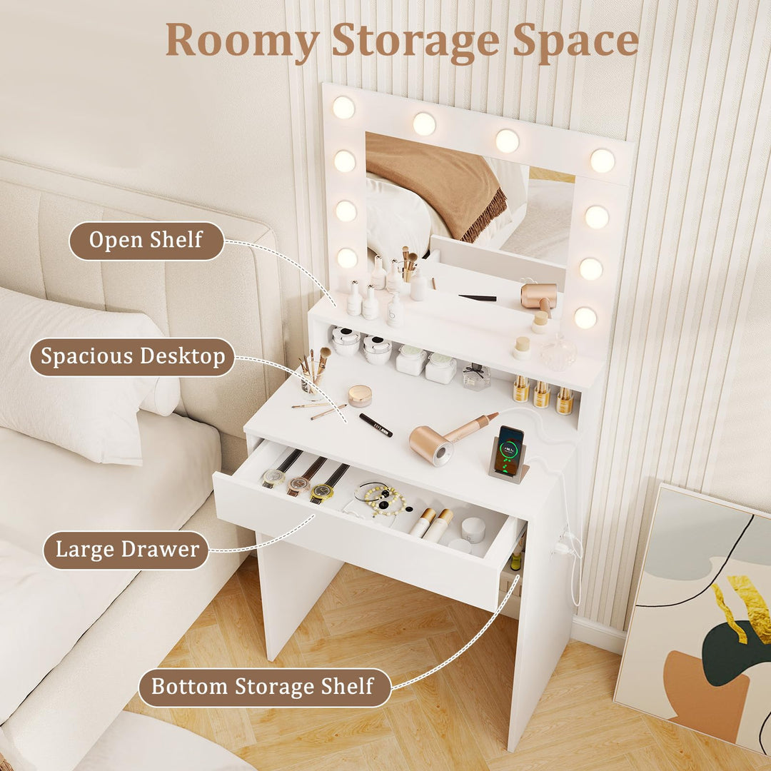 White Makeup Vanity Table with Charging Station