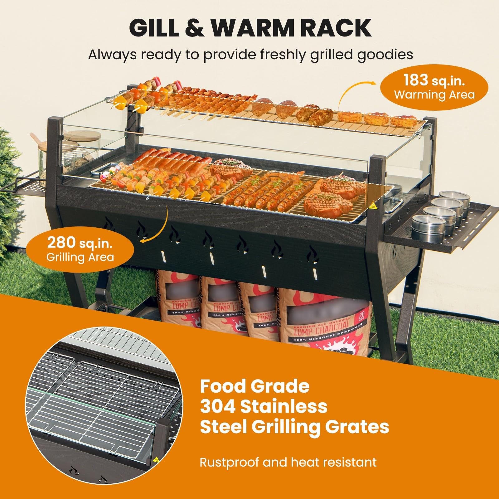 Giantex Charcoal Grill with Transparent Glass Wind Guard
