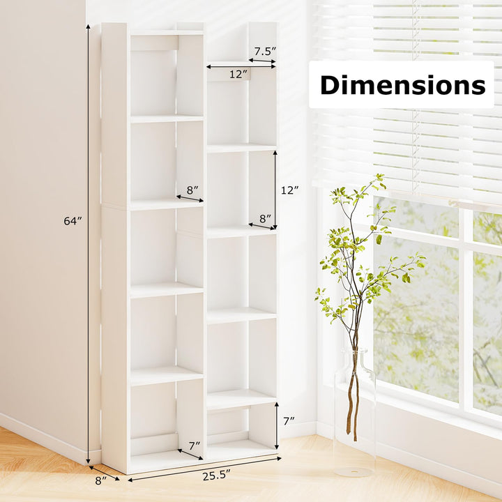 Giantex Modern Bookshelf with 12 Staggered Shelves for Living Room Office
