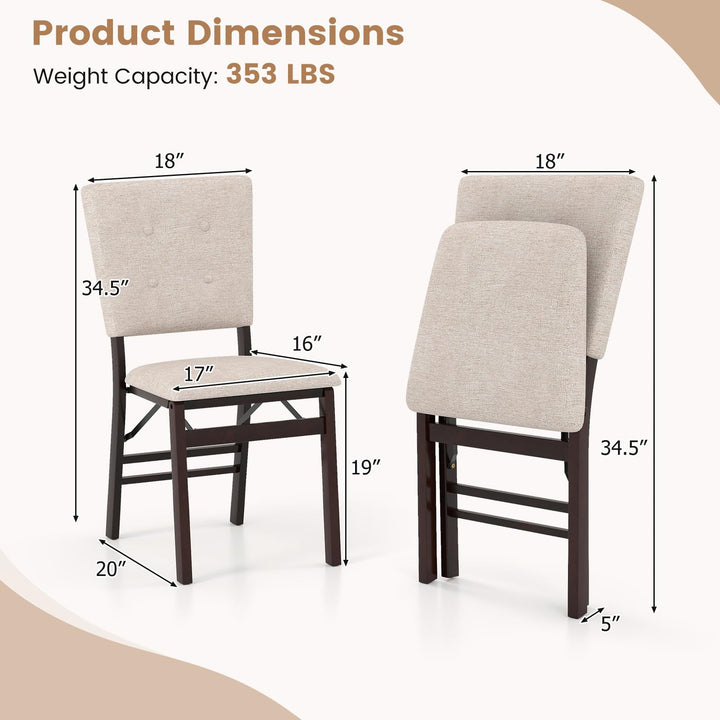 Giantex Foldable Dining Chair Set of 2/4 Armless Kitchen Chair with Padded Seat and Tilt Backrest