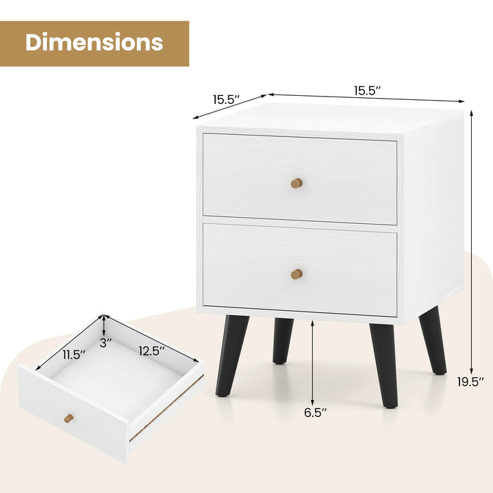 Giantex Night Stand with 2 Drawers Mid Century Modern Bedside Table