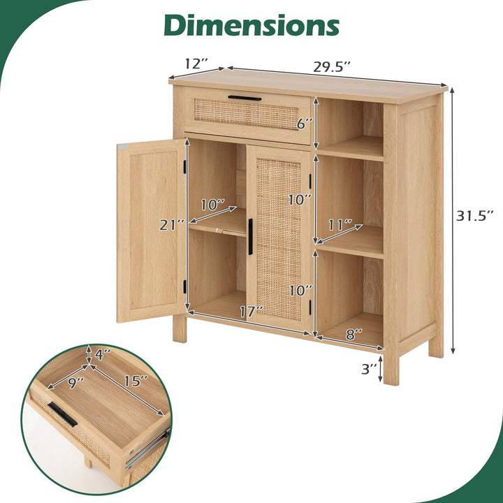 Giantex Buffet Cabinet with 2 Doors, Drawer 3 Open Cubbies Adjustable Shelf (Natural)