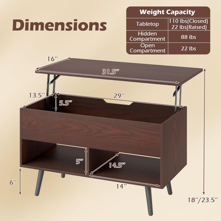 Giantex Lift Top Coffee Table Modern Cocktail Table w/Hidden Compartment & 2 Open Shelves