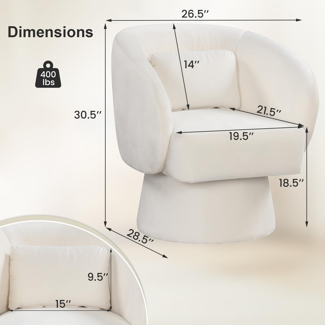 Giantex Swivel Accent Chair Upholstered Barrel Chair with Curved Back & Removable Lumbar Pillow