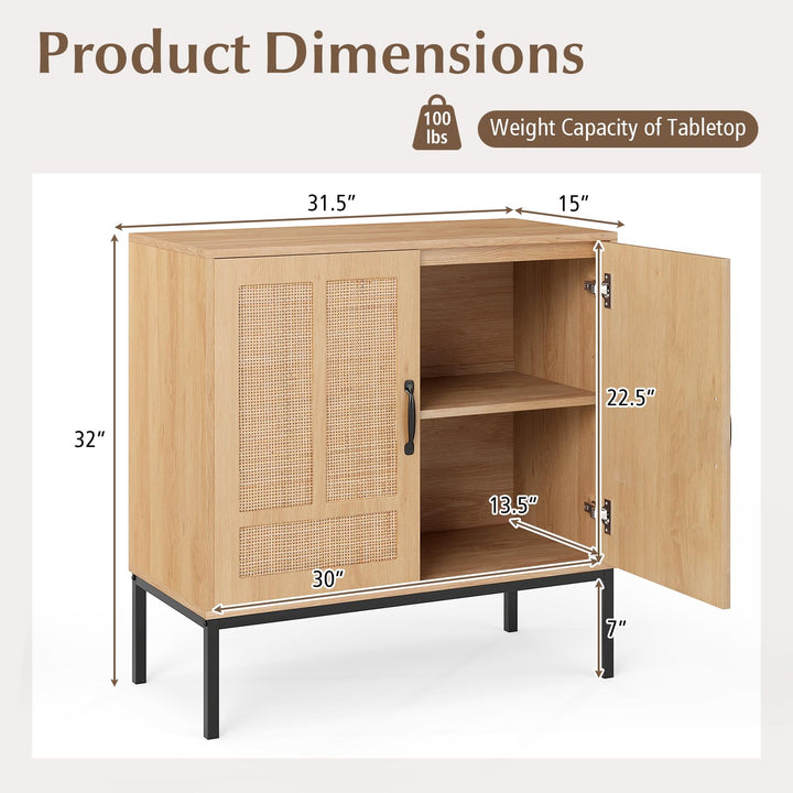 Giantex Sideboard Cabinet Boho Rattan Buffet Cabinet with Storage Adjustable Shelves 2 Doors