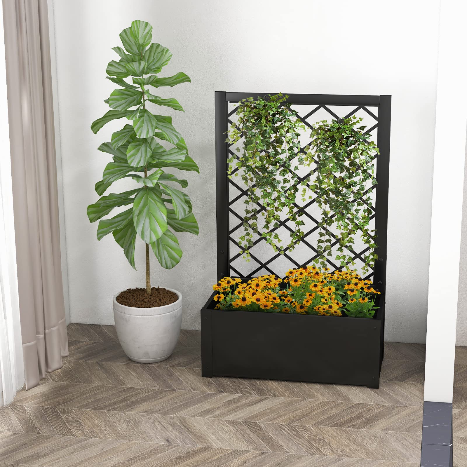 Giantex Raised Garden Bed with Trellis, 49" Metal Vertical Planter with Garden Trellis