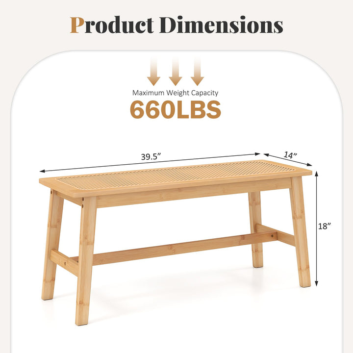 Giantex 39.5" Bamboo Dining Bench with Handwoven Rattan Seat