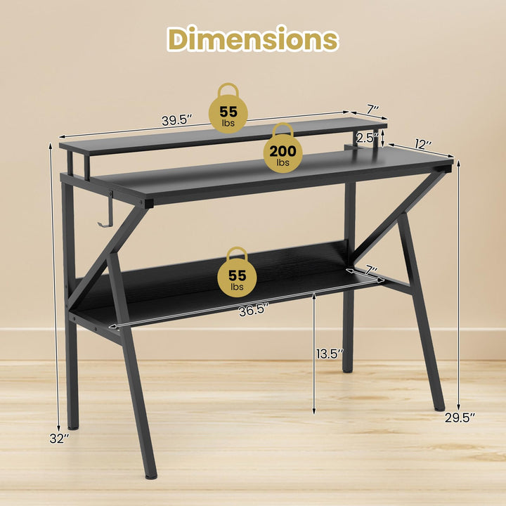 Giantex Space Saving Computer Desk with Monitor Stand and Extra Storage Shelf for Work Study